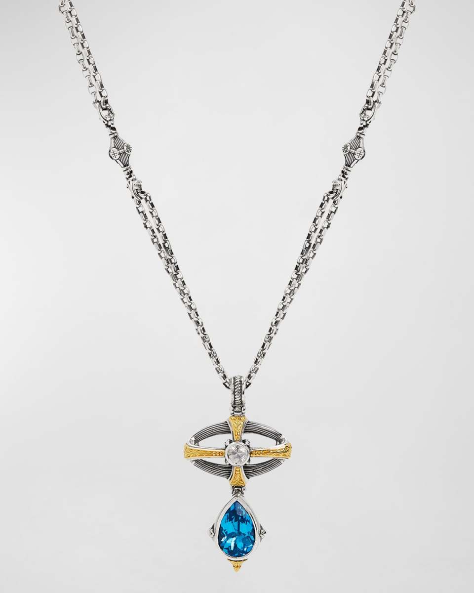 Delos Two-Tone White Sapphire and Swiss Blue Topaz Necklace
